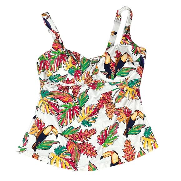 Mynah Tankini Swimsuit Top Womens Medium Tropical Parrots Print Underwire Beach - Picture 1 of 11